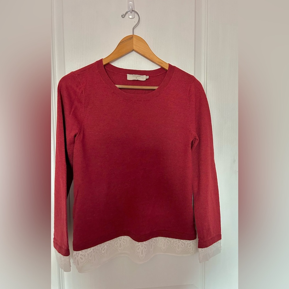 CREAM Elegant Burgundy Women's Top with Lace Trim Size S